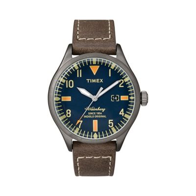Men's blue 'Waterbury' brown leather strap watch tw2p83800